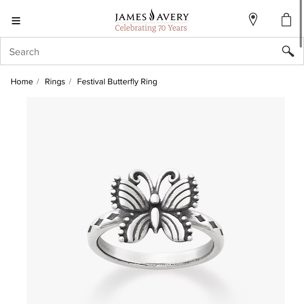 James Avery STERLING SILVER Festival Butterfly Ring SIZE 7.5